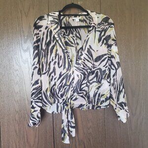 BAR III $49 Womens New Pink Animal Print Sheer Long Sleeve Blouse Size S